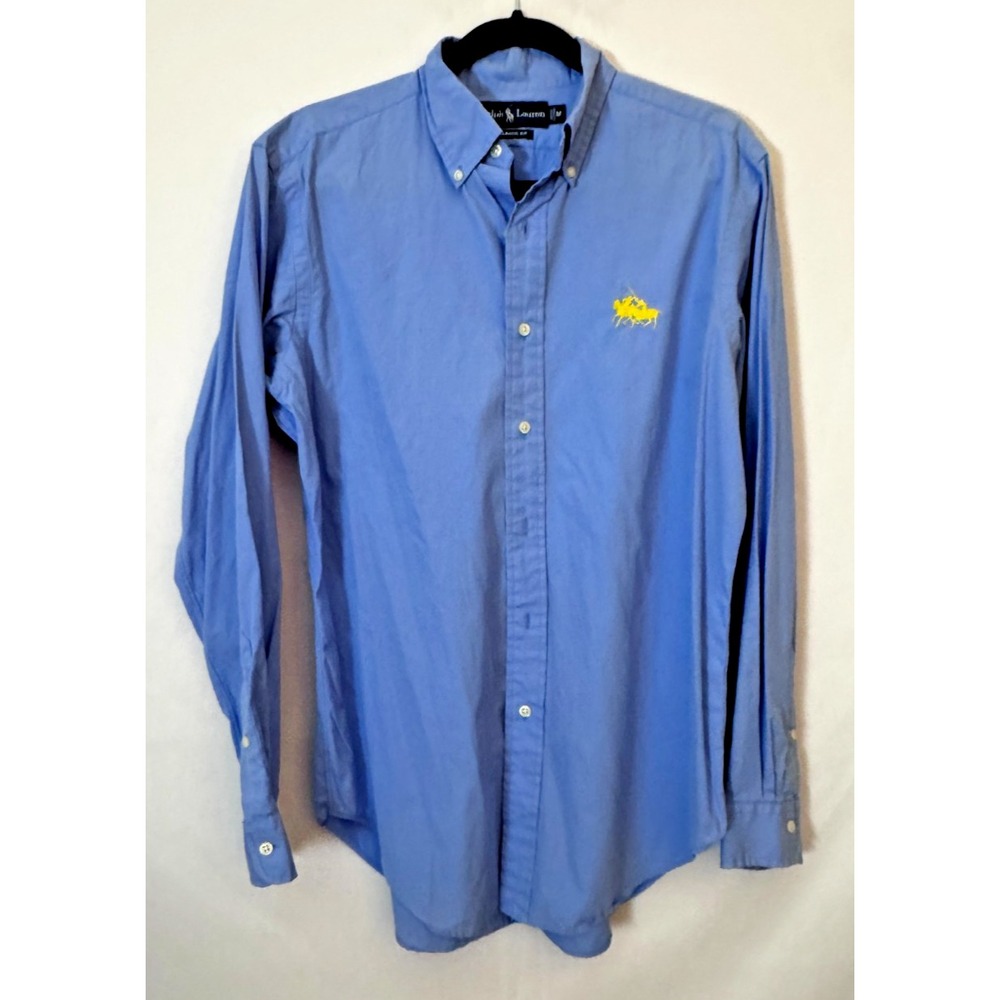 VTG Ralph Lauren Dual Match Pony Shirt Light Blue Long‎ Sleeve Classic Fit M
